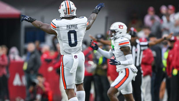 Owen Pappoe (0) celebrates incompletion during the game between Auburn and Alabama at Bryant-Denny Stadium. Todd Van Emst/AU Athletics